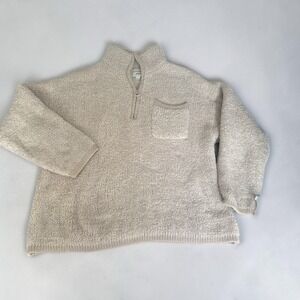 Aerie Women Large Soft Cozy Oversized Quarter Zip Sweater Boucle Cream Pocket L